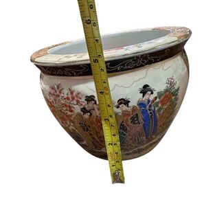 Vintage Japanese Porcelain Goldfish Bowl, Hand Painted Geisha Floral Design
